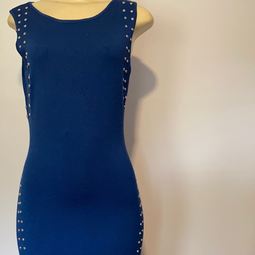 Sioni blue knitted dress with metal studs